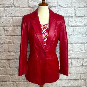 Denim & Co Red Soft 100% Leather Blazer